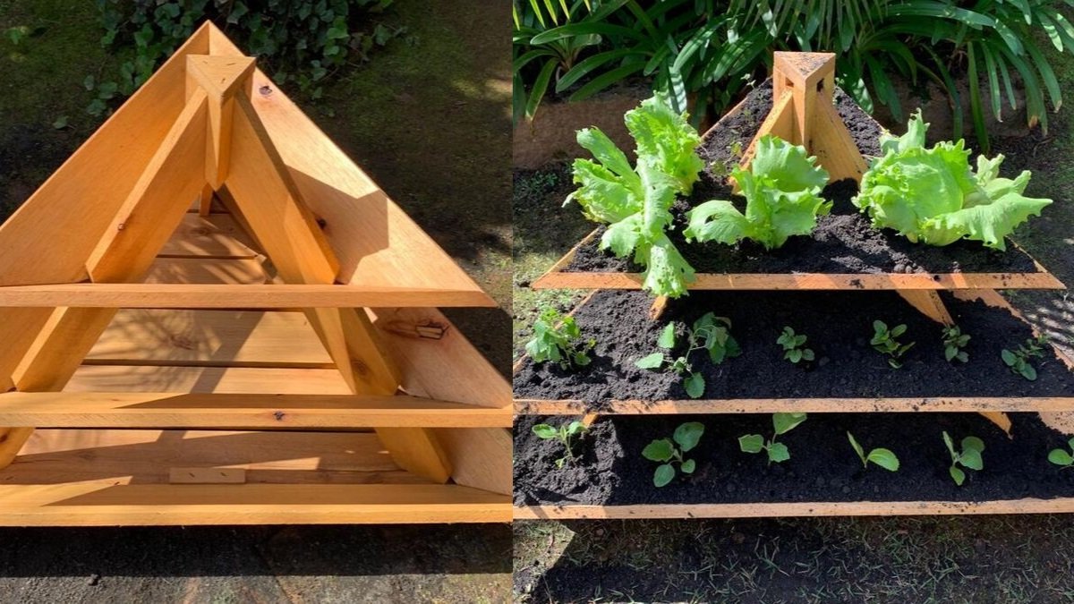 Mini horta em forma de piramide do jardineiro Amador